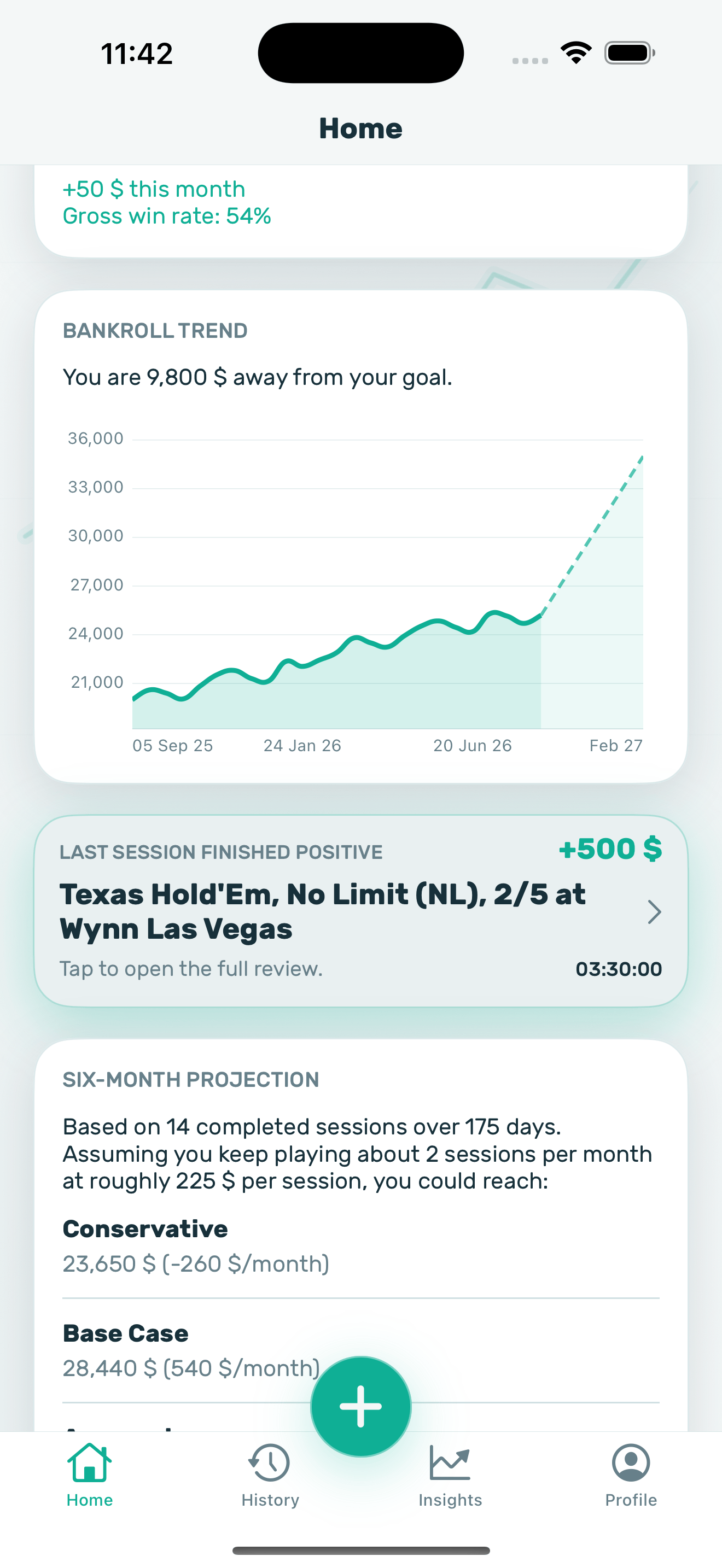 Poker Stack bankroll goal and trend on iPhone